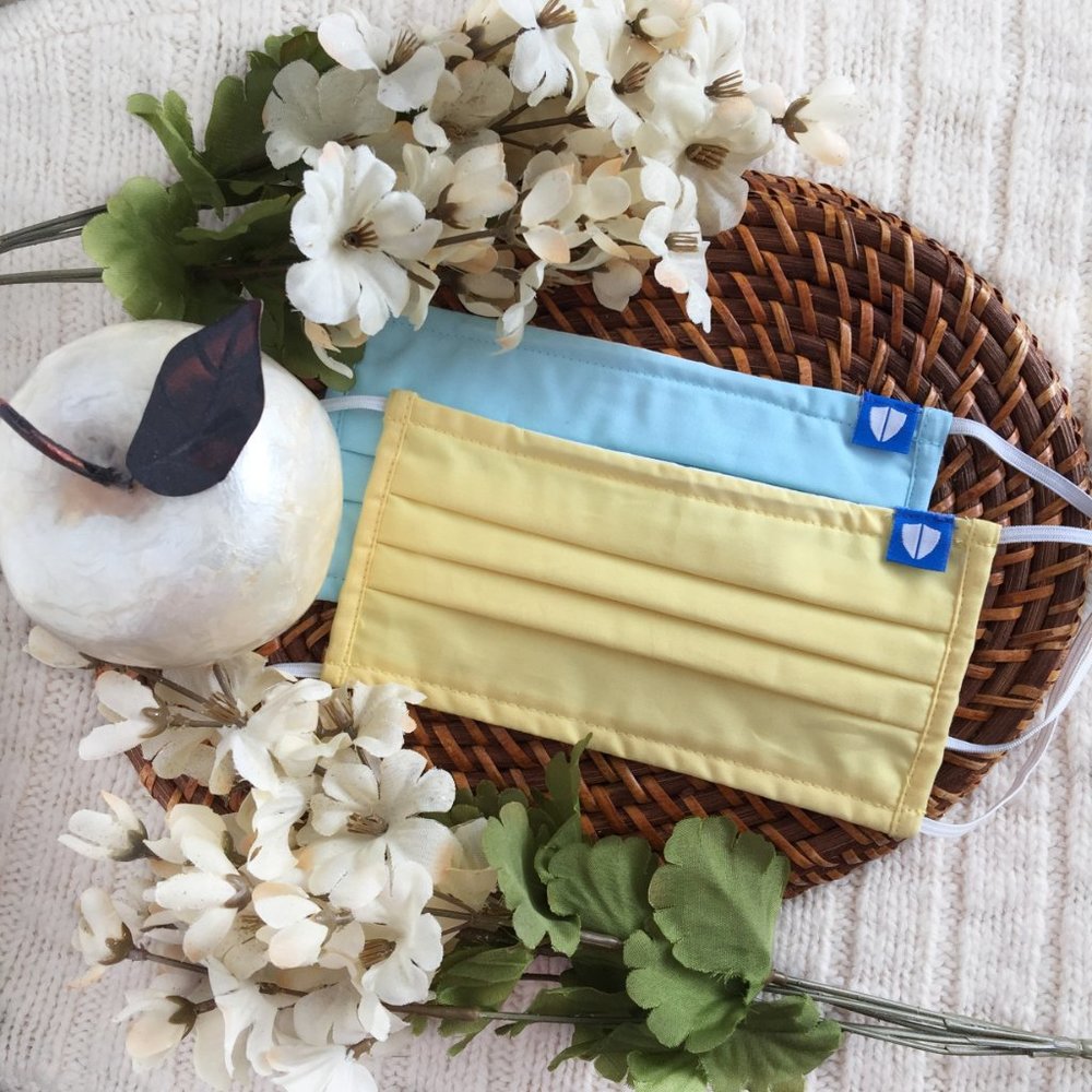 NEW! 2 PACK Cloth Face Mask - Coral Blue & Custard